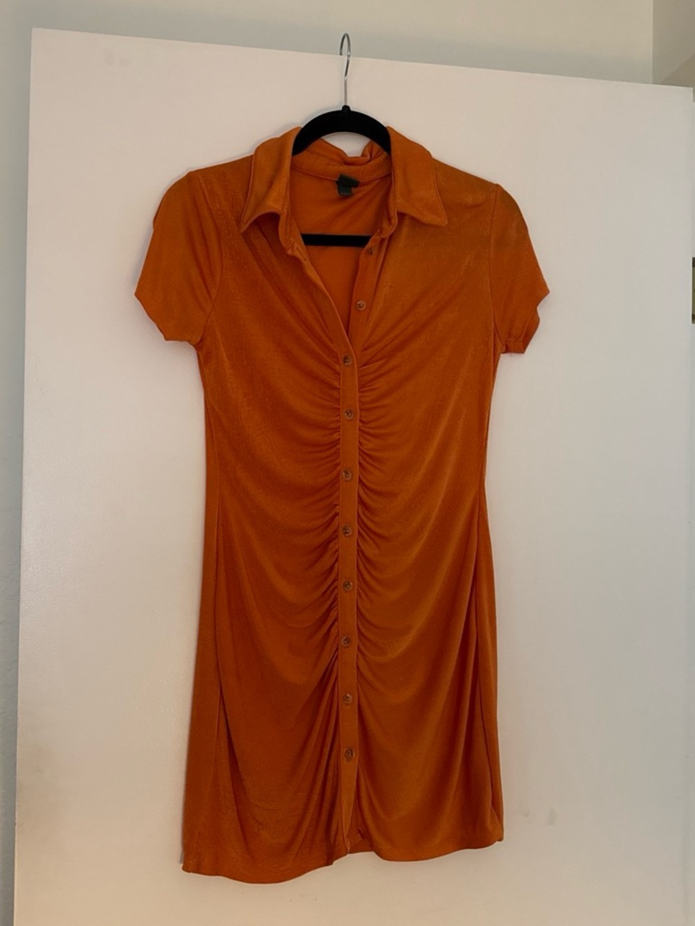 wild fable Orange Ruched Button-Front Mini Dress